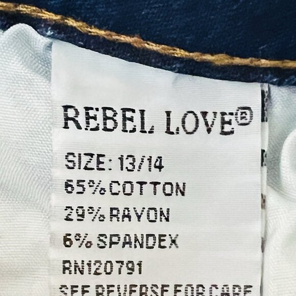 Rebel Love Women Distressed Patch Acid Wash Blue Skinny Stretch Jeans 13/14 NWT - Picture 8 of 12
